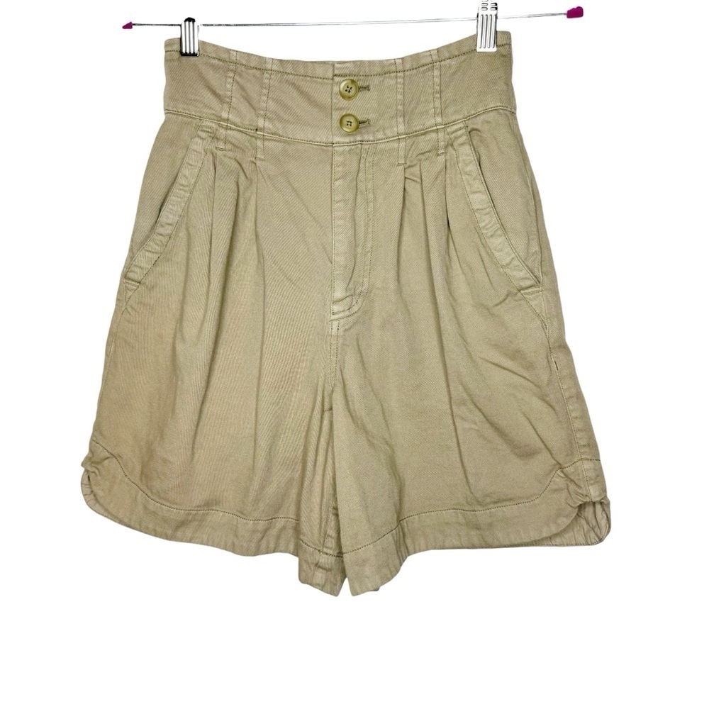Free People High Waist Khaki Pleated Shorts 2‎